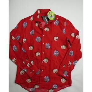 NWT Rick & Morty Christmas Long Sleeve Button Down Shirt, XLARGE